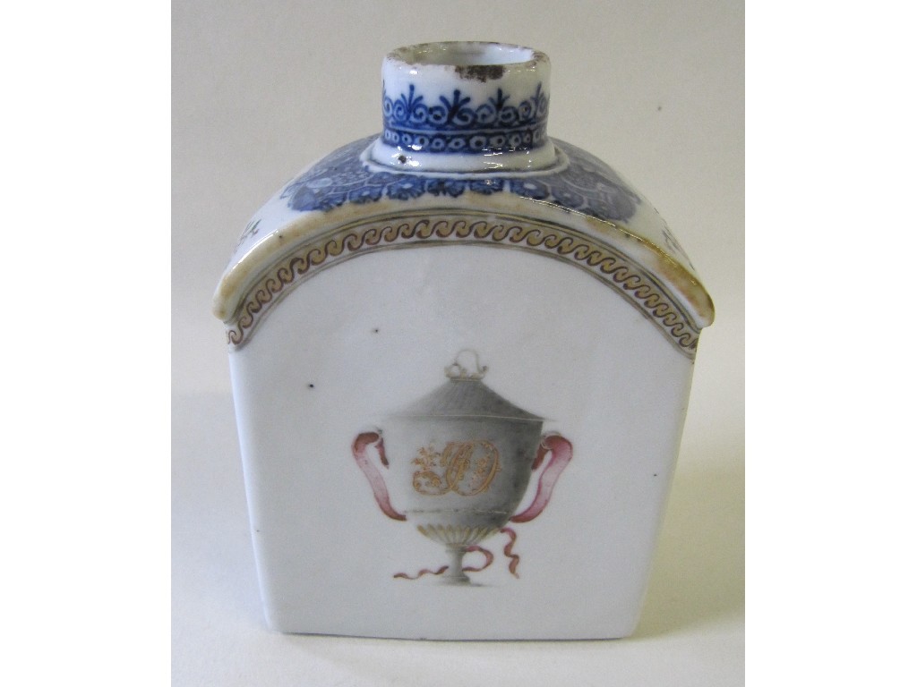 Appraisal: Porcelain tea caddy painted with urns and swags of flowers