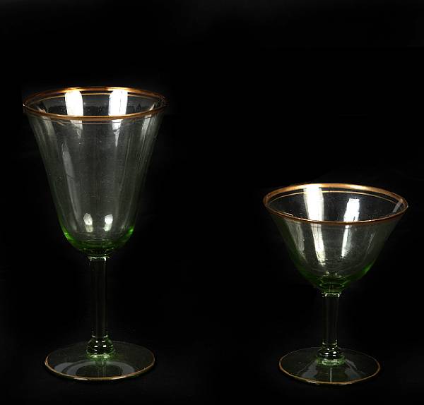 Appraisal: A set of green depression glass stemware comprising nine goblets