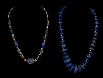 Appraisal: TWO EARLY PERSIAN LAPIS AND GOLD BEAD NECKLACES and in