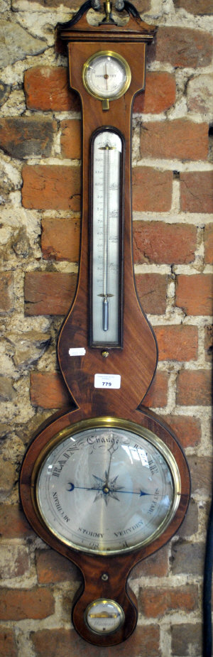 Appraisal: A th century mahogany barometer silvered register and thermometer the