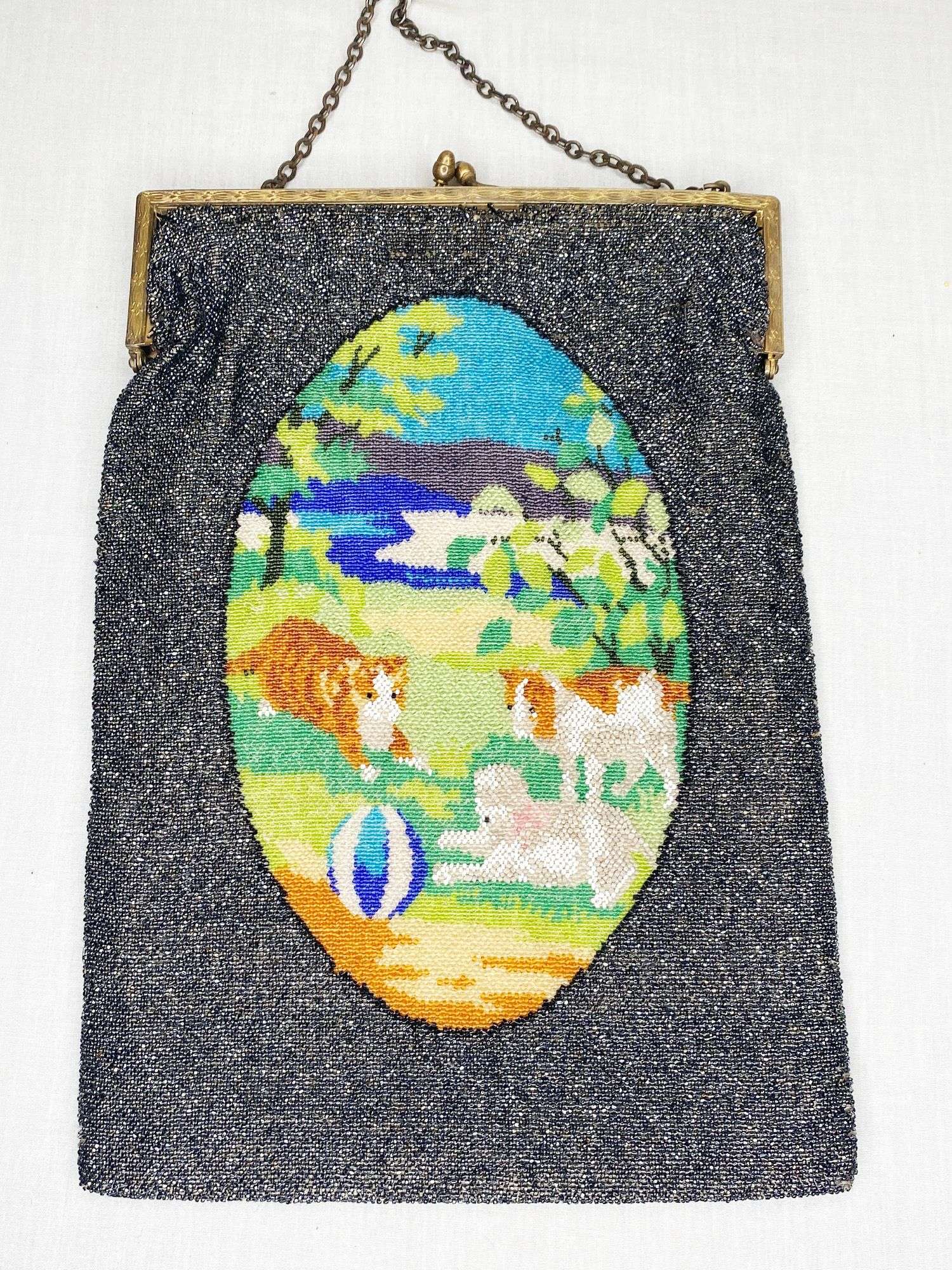 Appraisal: Micro Beaded Cats Playing Hand Bag long by wide Condition