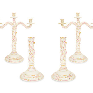 Appraisal: A Pair of Herend Porcelain Three-Light Candelabra and a Pair