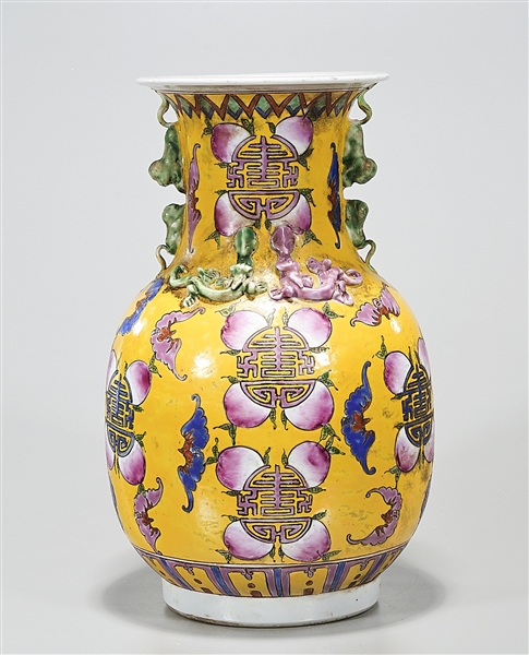 Appraisal: Chinese enameled porcelain vase with bats shou characters and peaches