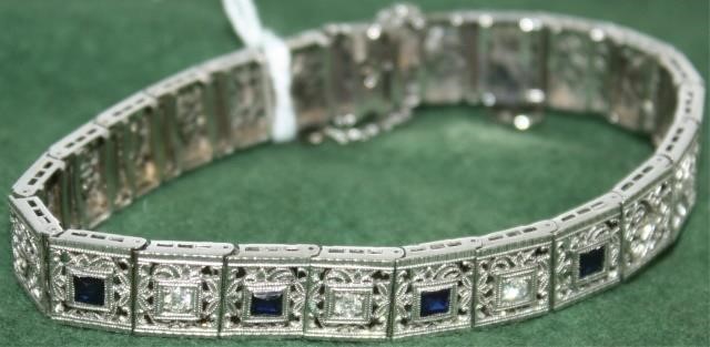 Appraisal: KT WHITE GOLD ART DECO BRACELET SET WITH SQUARE CUT