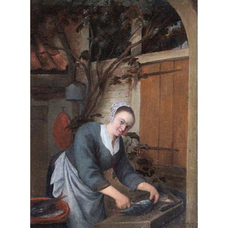 Appraisal: Gerrit van Zegelaer Dutch - A Young Maid Cleaning Fish