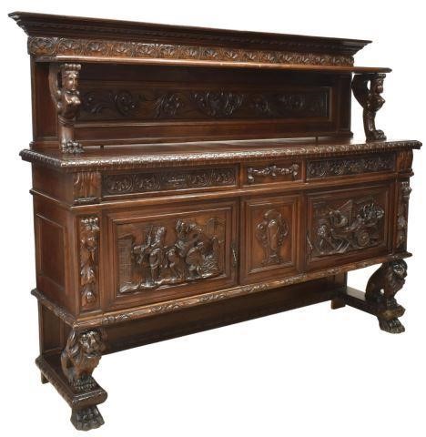 Appraisal: Italian Renaissance Revival carved walnut sideboard early th c cornice