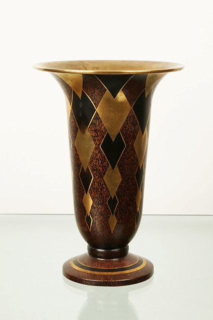 Appraisal: M CharlesDinarderie Art Deco vasebronze with geometric pattern in gold