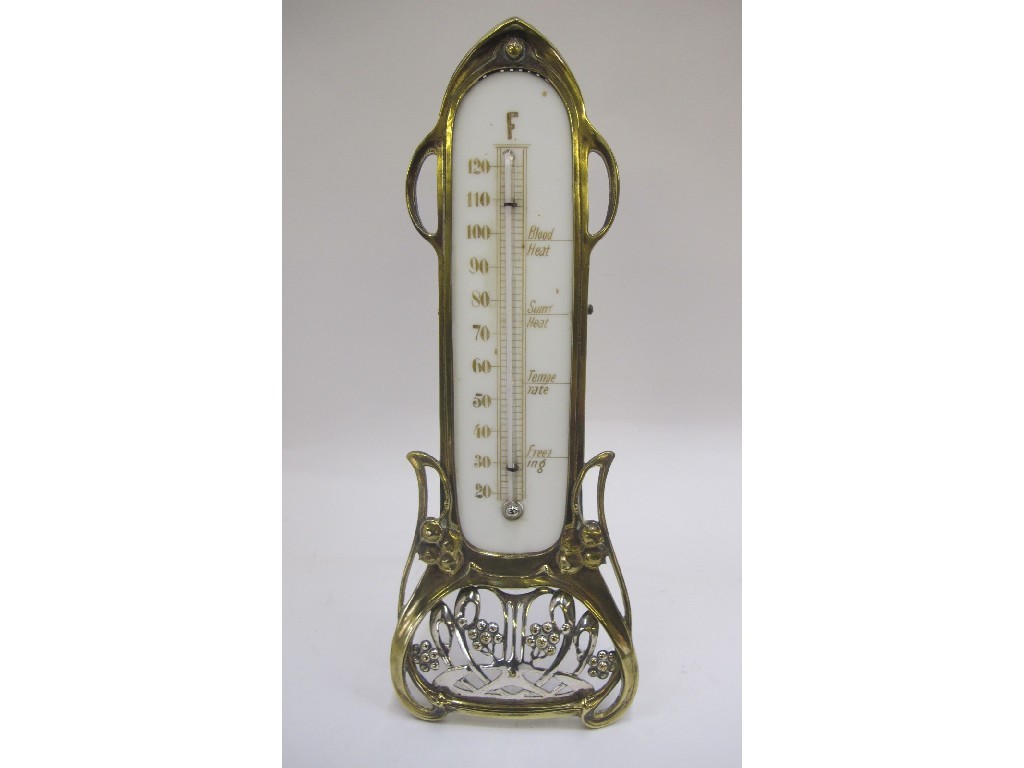 Appraisal: Art Nouveau brass and silvered metal table thermometer