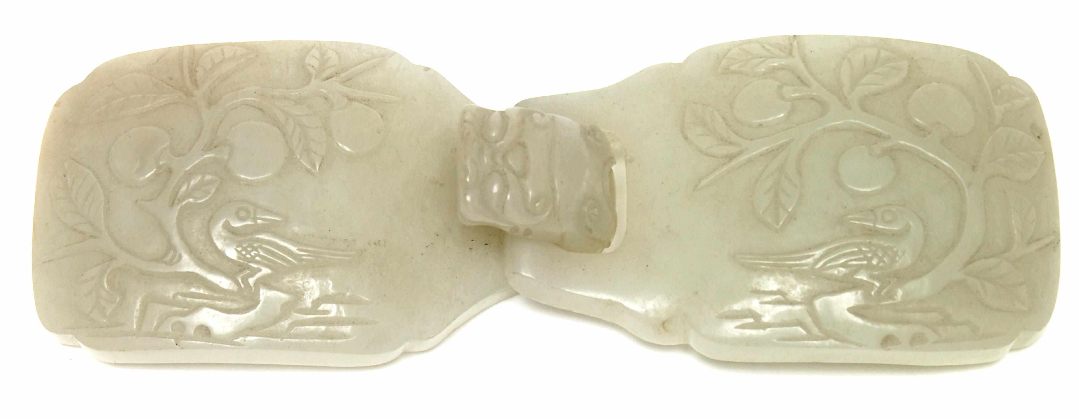 Appraisal: A Chinese white nephrite jade double belt hook th century