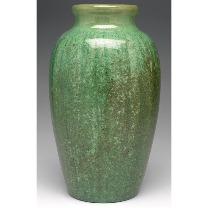 Appraisal: Very nice Fulper vase shouldered shape covered in a Cucumber