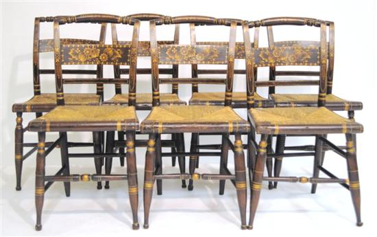 Appraisal: Set of eight Sheraton fancy chairs black and gold stencil