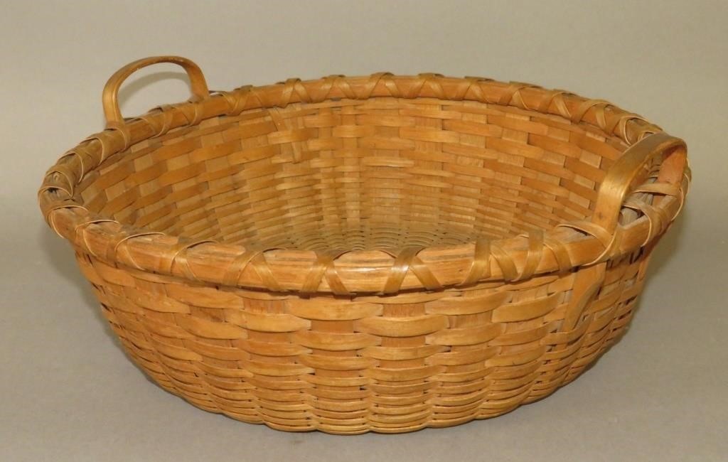 Appraisal: FINE SHAKER-TYPE TWO-HANDLE ROUND SEWING BASKETca late th-early th century