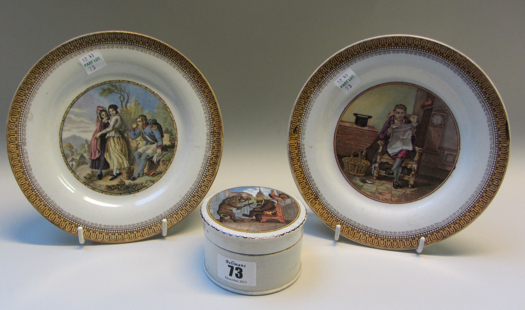 Appraisal: A Prattware paste pot and lid th century depicting a