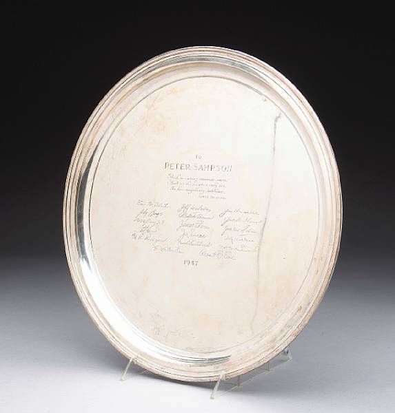 Appraisal: A sterling tray with presentation inscriptionTiffany amp Co New York