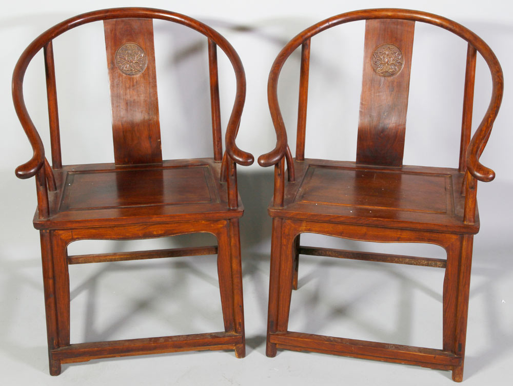 Appraisal: - Pair of Chinese Horseshoe Chairs Pair of horseshoe chairs