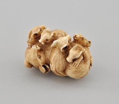 Appraisal: Rat with Six Pups Ivory Netsuke Carved grouping of adult