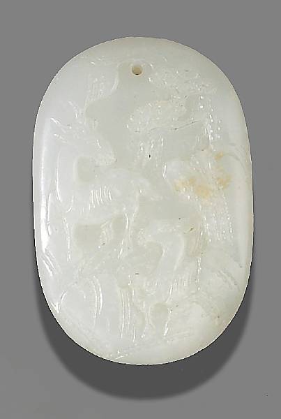 Appraisal: A Suzhou white jade pendant Of rounded rectangular shape with