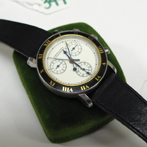 Appraisal: MAN'S HAMILTON CHRONOGRAPH WRISTWATCH with Swiss jewel quartz movement round