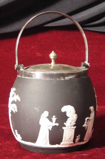 Appraisal: Wedgwood black basalt biscuit barrel H in PROVENANCE The Property