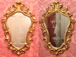 Appraisal: CARVED GILT WOOD GESSO FLORENTINE MIRRORS PAIR CARVED GILT WOOD