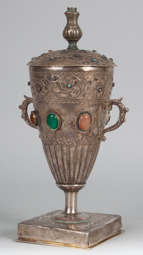 Appraisal: Middle Eastern Jewish silver kiddush cup lamp combination for shabat