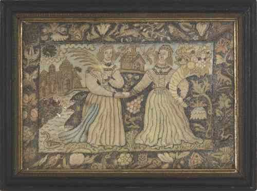 Appraisal: Charles II silk and metallic thread embroidered picture late th