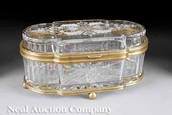 Appraisal: An Engraved and Cut Glass Box the elliptical form with