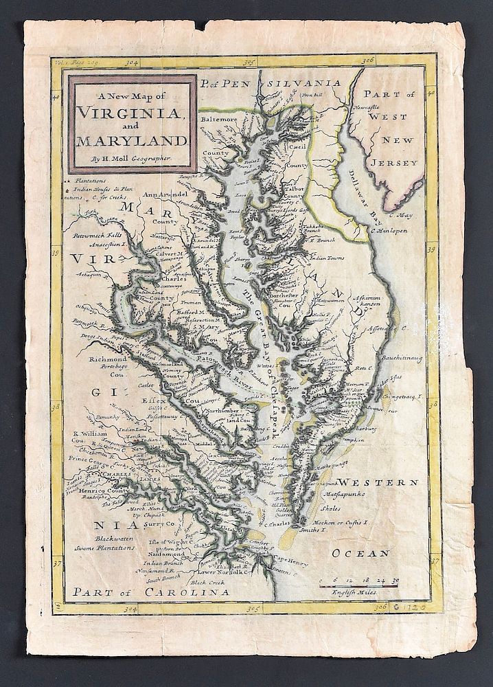 Appraisal: Herman Moll Map Virginia and Maryland Herman Moll ca -