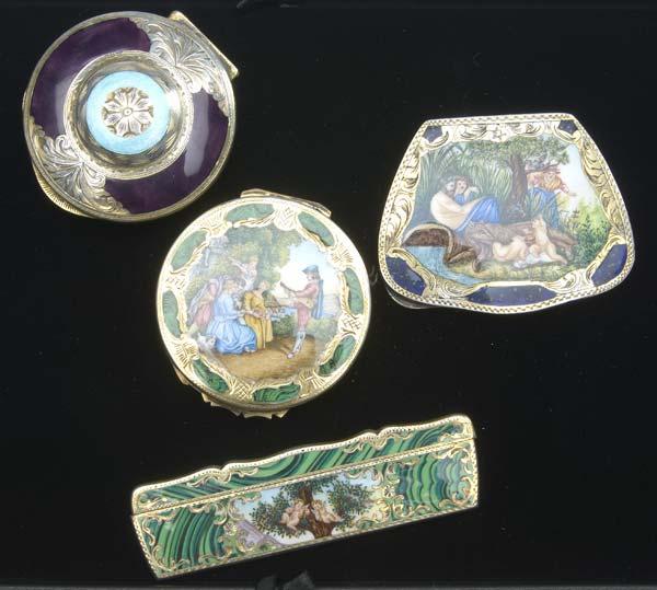 Appraisal: ENAMELED SILVER Four items for a lady three compacts and