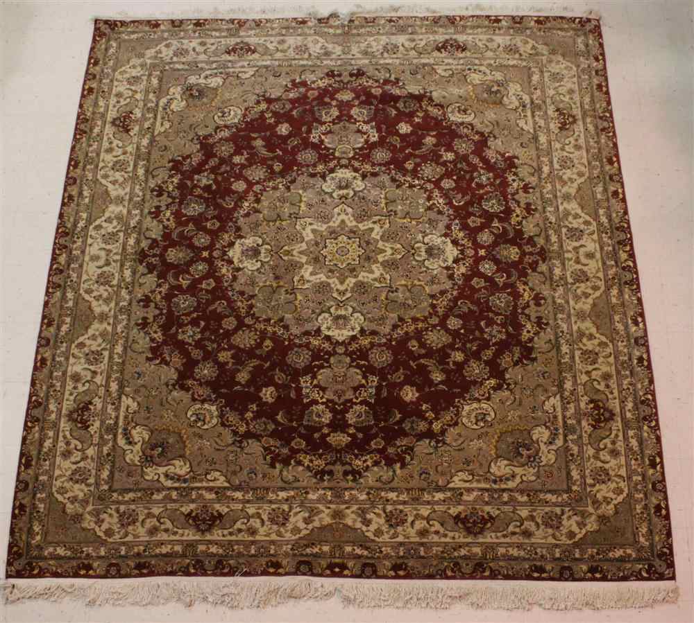 Appraisal: CHINESE TABRIZ SILK AND WOOL RUG in taupe burgundy cream