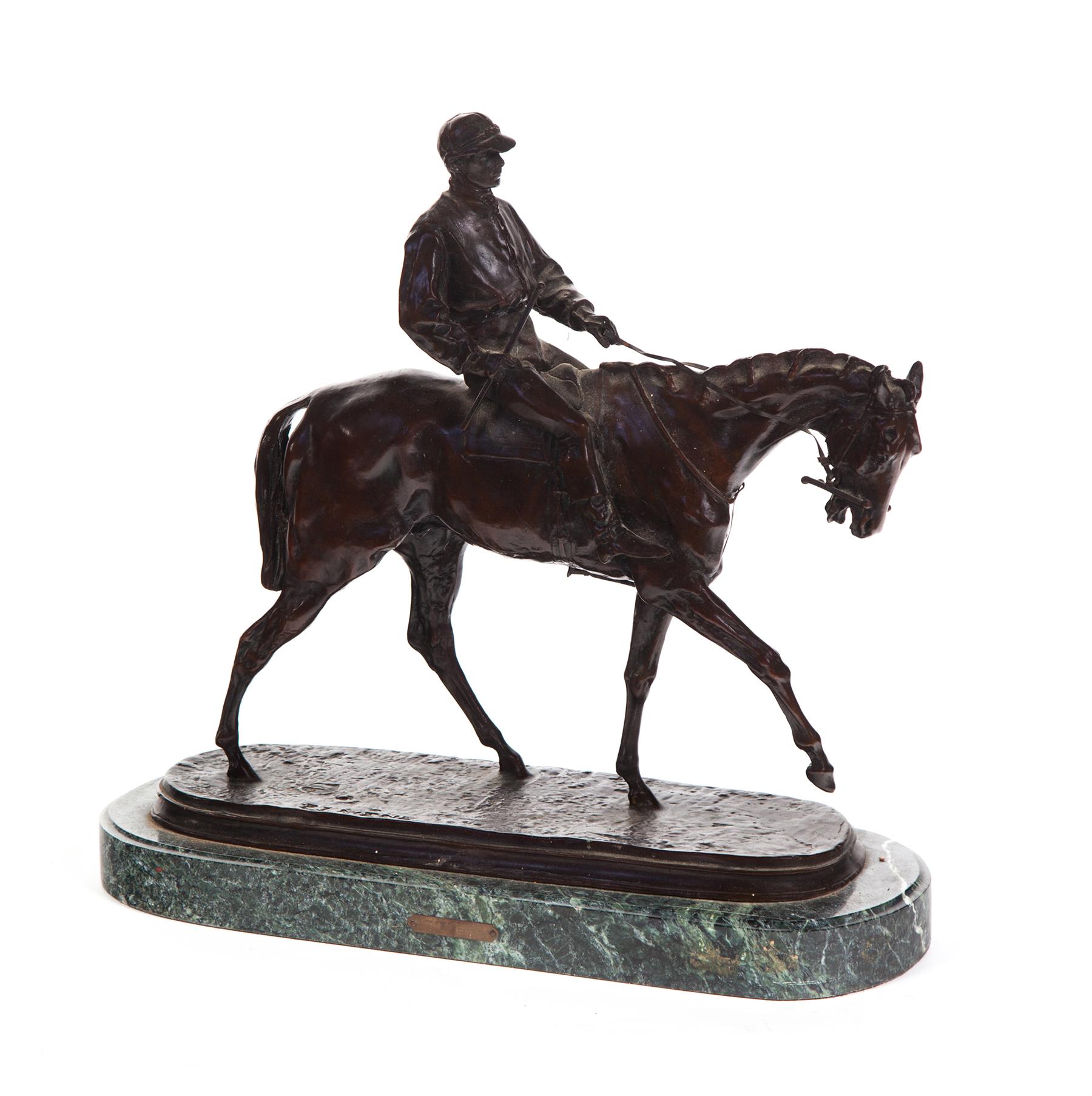 Appraisal: HORSE AND JOCKEY AFTER PIERRE JULES MENE FRANCE - Bronze