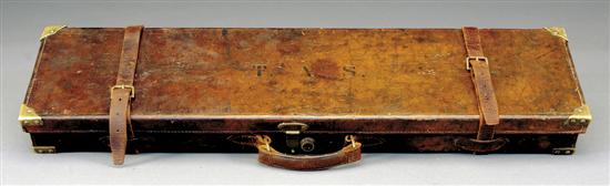 Appraisal: John Blanch leather motor case internal dividers baize lining brass