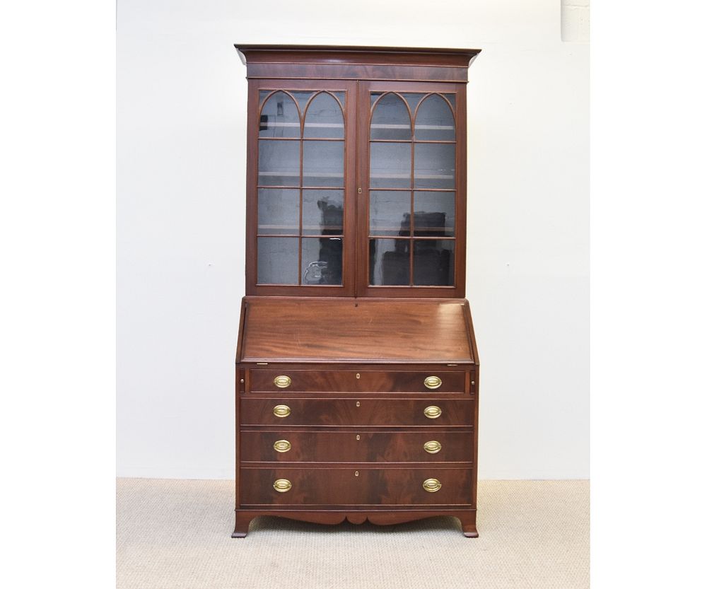 Appraisal: Hepplewhite Secretary Bookcase Mahogany Hepplewhite two-piece secretary bookcase circa 's