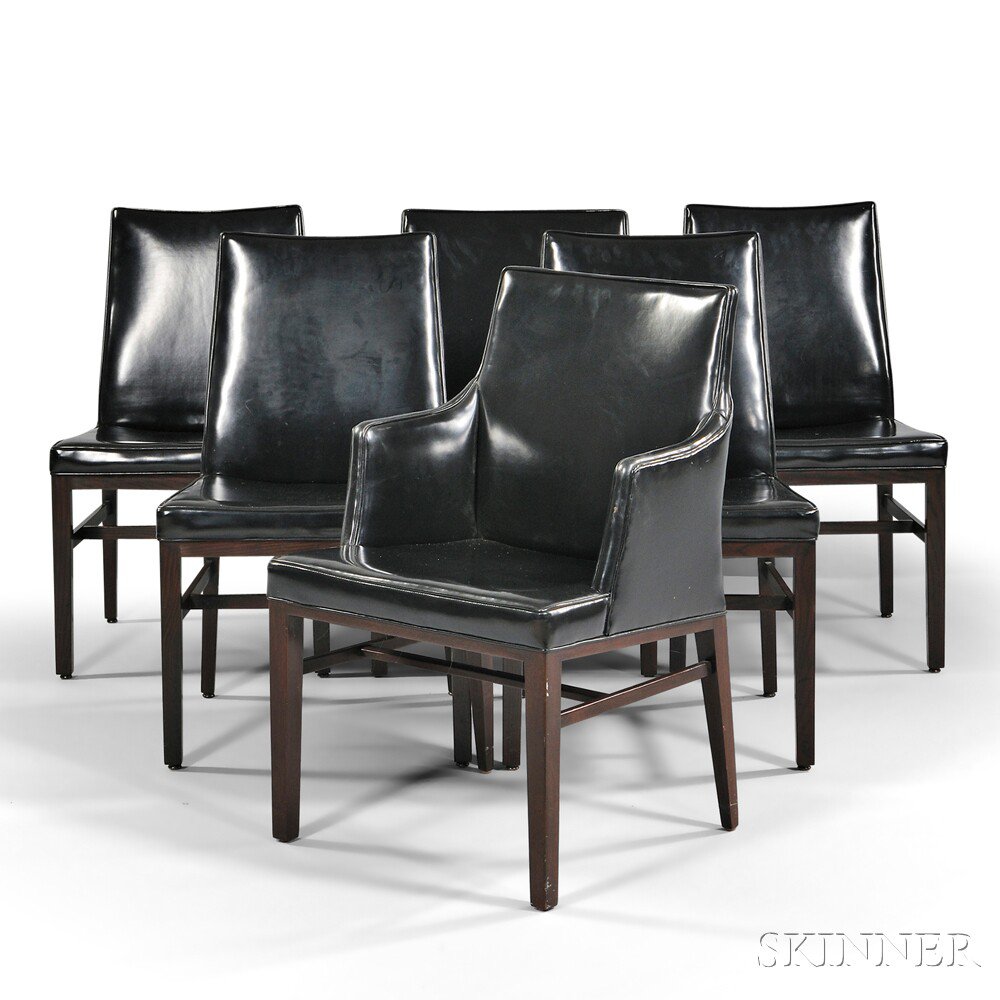 Appraisal: Six Edward Wormley for Dunbar Dining Chairs Mahogany simulated leather