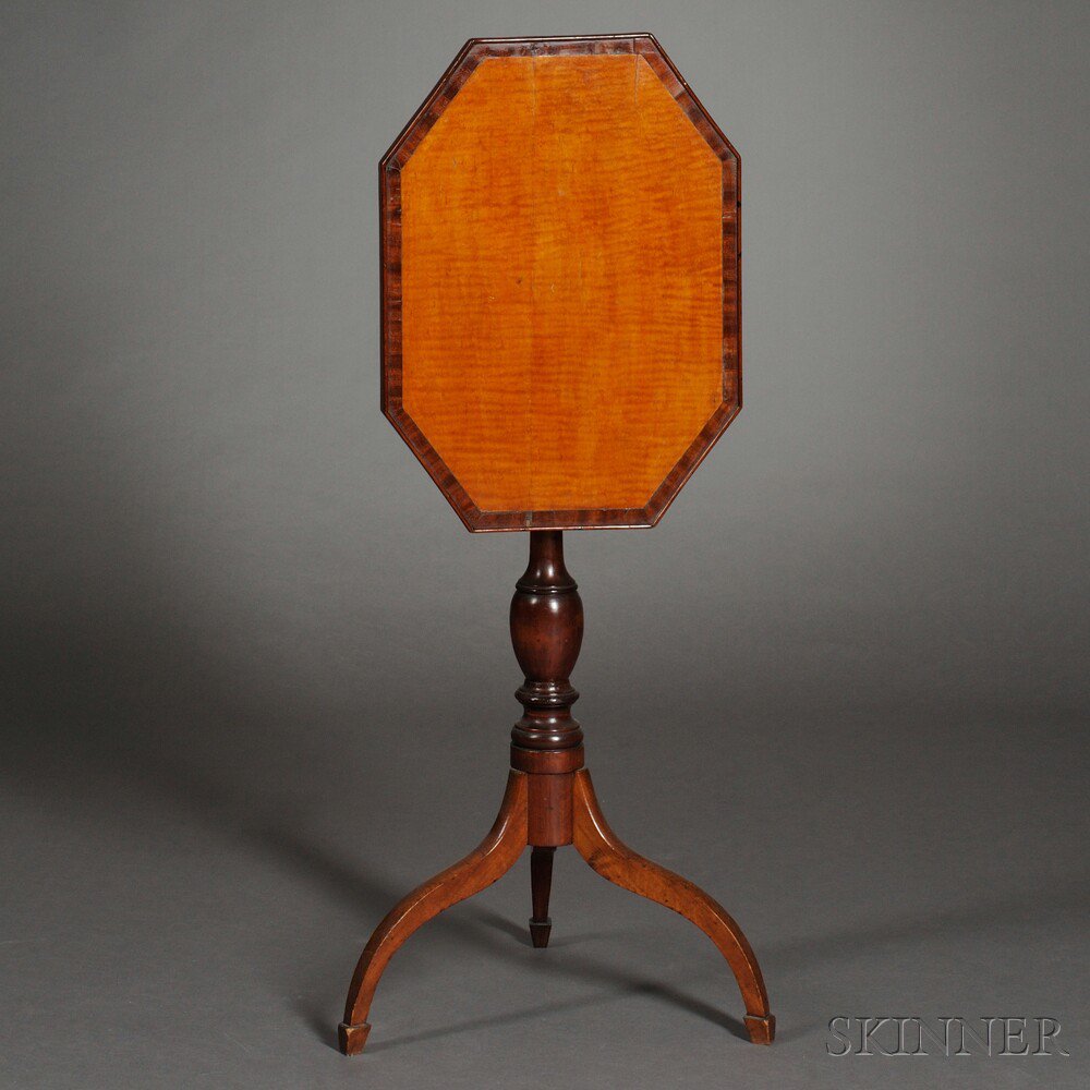 Appraisal: Federal Maple and Tiger Maple Veneer Inlaid Tilt-top Candlestand probably