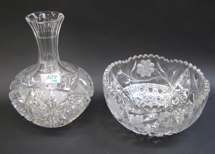 Appraisal: TWO PIECES AMERICAN HAND CUT GLASS a bowl gravic engraved