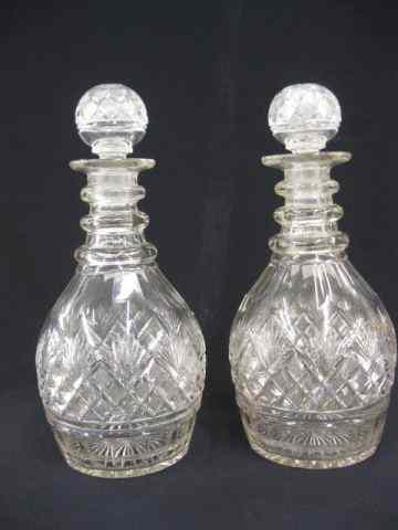 Appraisal: Pair of Regency Cut Glass Decanters diamond fan with multi-ring