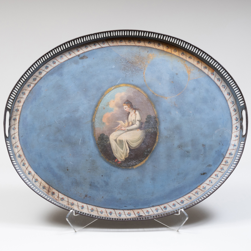 Appraisal: REGENCY BLUE PAINTED T LE TRAY x in Condition Minor