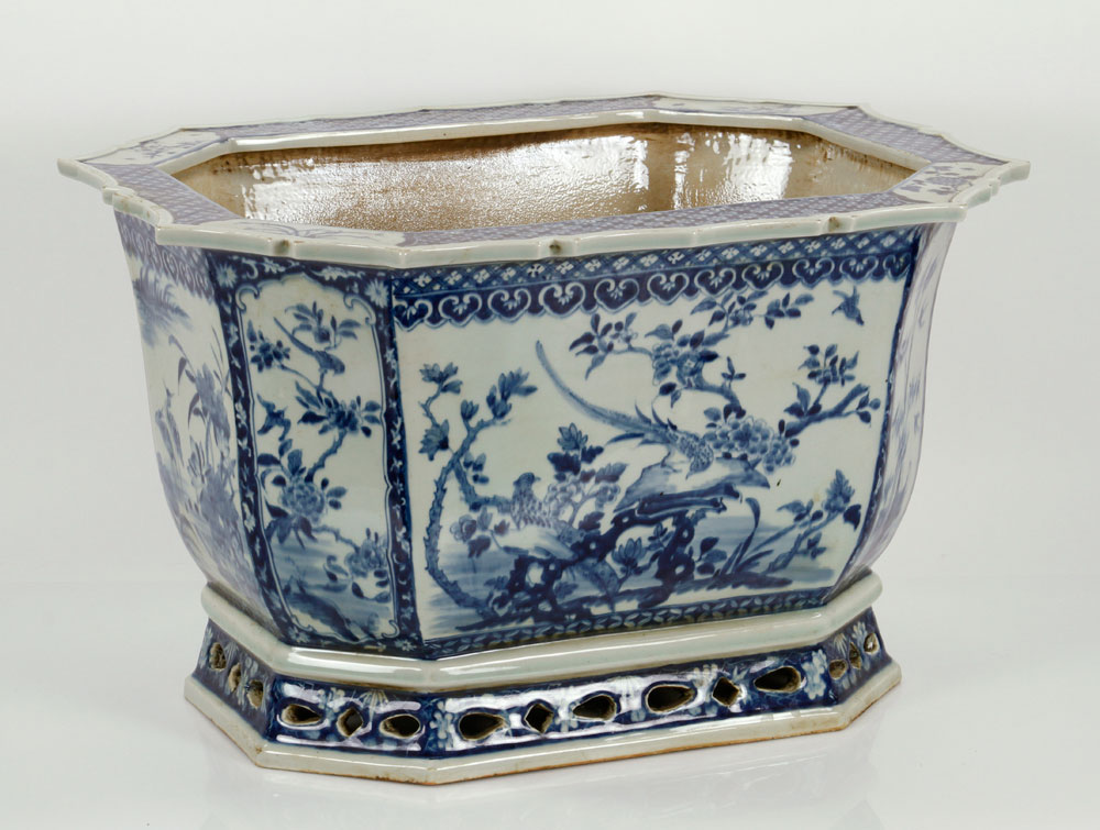 Appraisal: - Later Qing Dynasty Blue and White Jardiniere Porcelain Qing