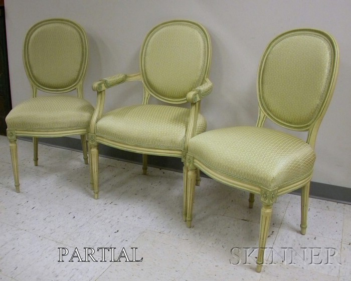 Appraisal: Set of Eight Louis XVI Style Upholstered Painted Carved Wooden