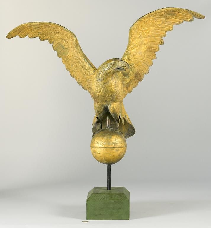 Appraisal: Eagle Weathervane w Ball and Green Base American molded gilt