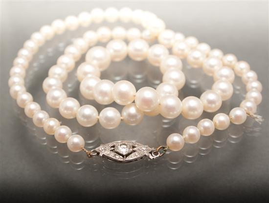 Appraisal: Cultured pearl necklace with an Art Deco white gold and