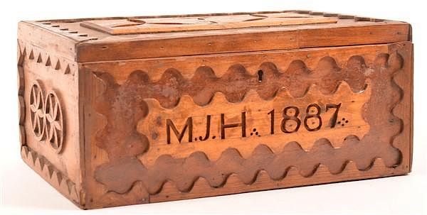 Appraisal: Folk Art Softwood Lock Box M J H Folk Art