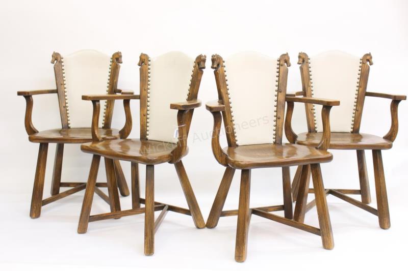 Appraisal: A set of four Romweber Viking Oak Horsehead arm chairs