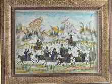 Appraisal: A painting of a Persian polo match in ornate frame