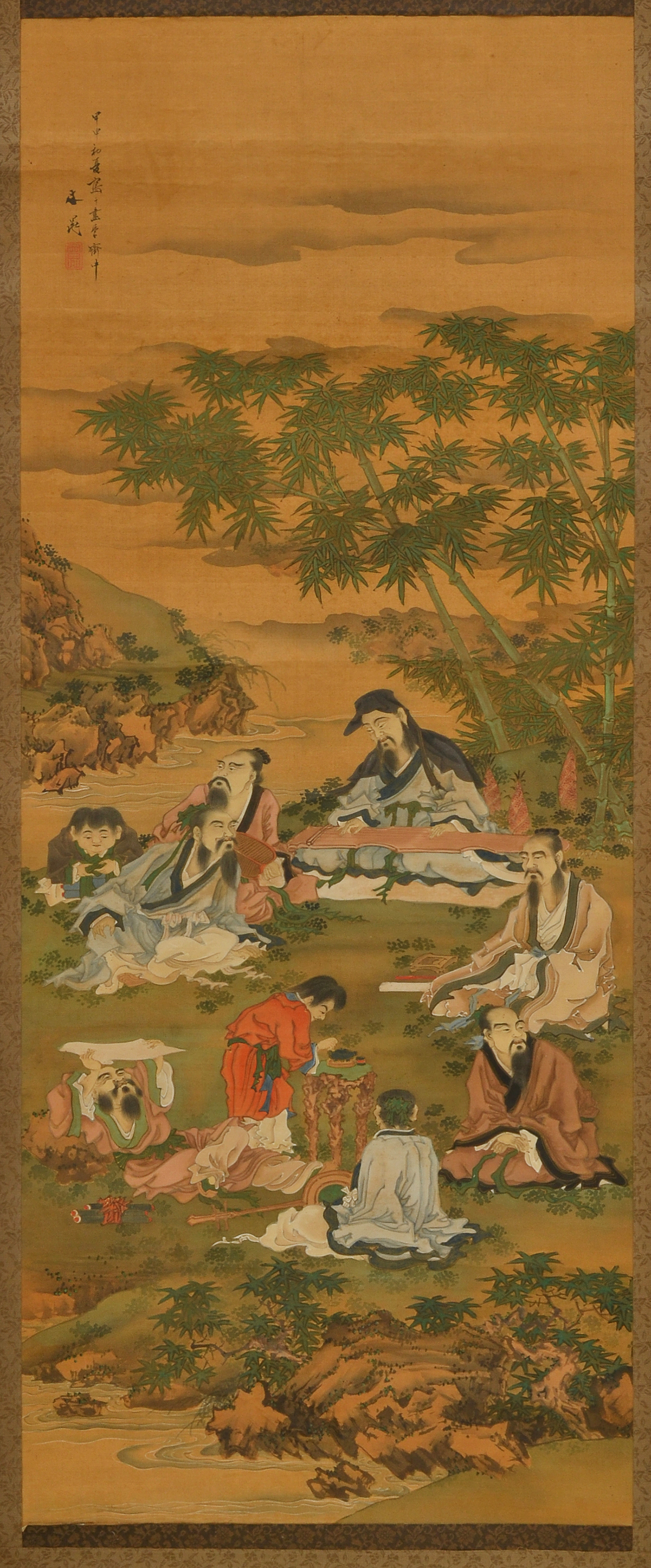 Appraisal: A JAPANESE SCROLL NINE FIGURES IN LANDSCAPE loss to one