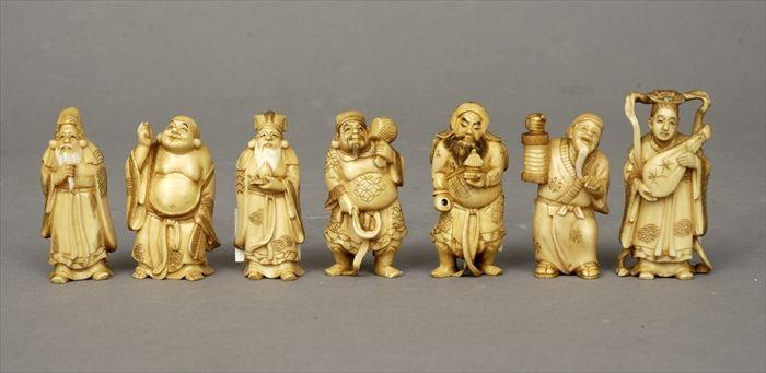 Appraisal: Seven Stained and Carved Ivory Figures of Immortals in