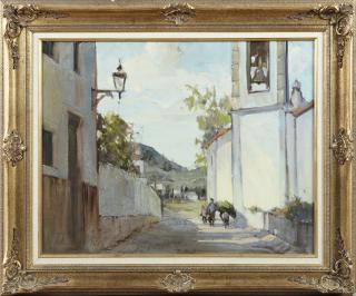 Appraisal: Robert Brubaker - Mexican Village Street Scene th c oil