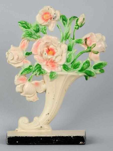 Appraisal: Cast Iron Roses in Slant Vase Flower Doorstop Hubley Numbered