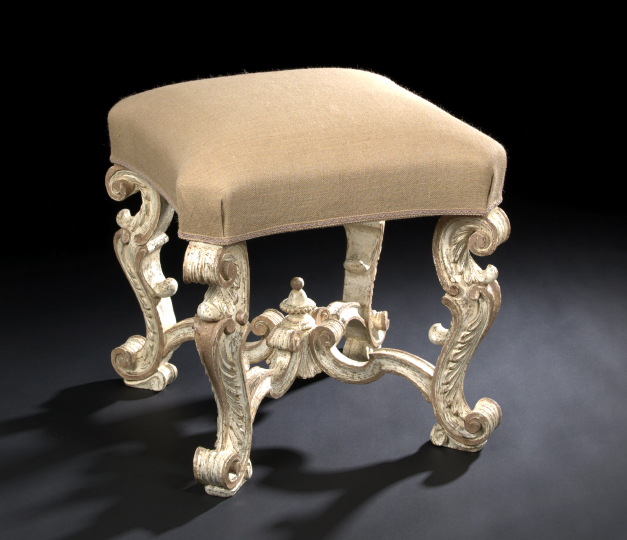 Appraisal: Louis XVI-Style Giltwood and Polychromed Stool the padded and canted